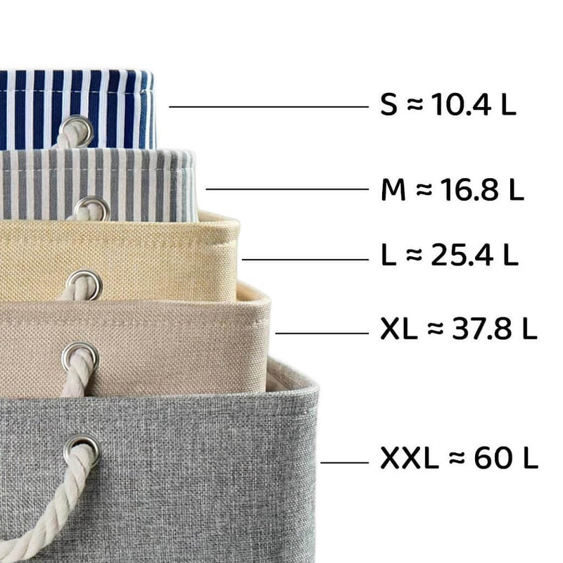 Cesta de almacenaje con asa para armario, paquete de 3 (rayas azules) 