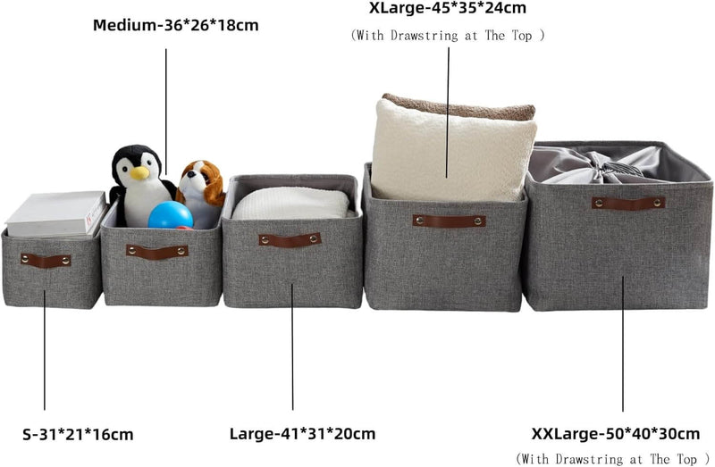 Stoffboxen mit Ledergriff (Grau)