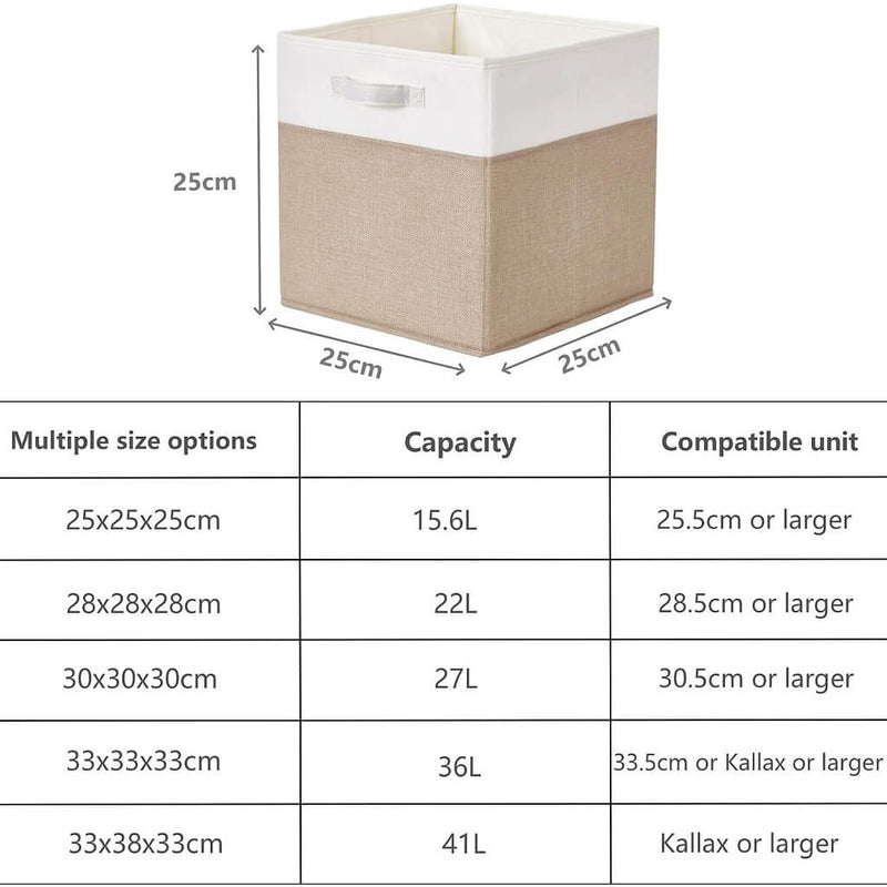 Boîte de rangement cube 25×25×25 cm – panier en tissu rigide, sans plis & sans odeur, couleurs nordiques, poignées corde / cuir / tissu (1/3/4 pcs)