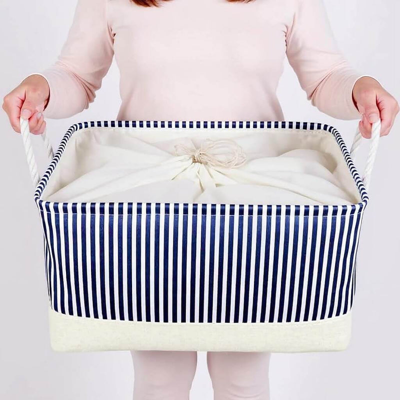 Cesta de almacenaje con asa para armario, paquete de 3 (rayas azules) 