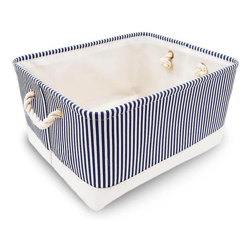 Cesta de almacenaje con asa para armario, paquete de 3 (rayas azules) 
