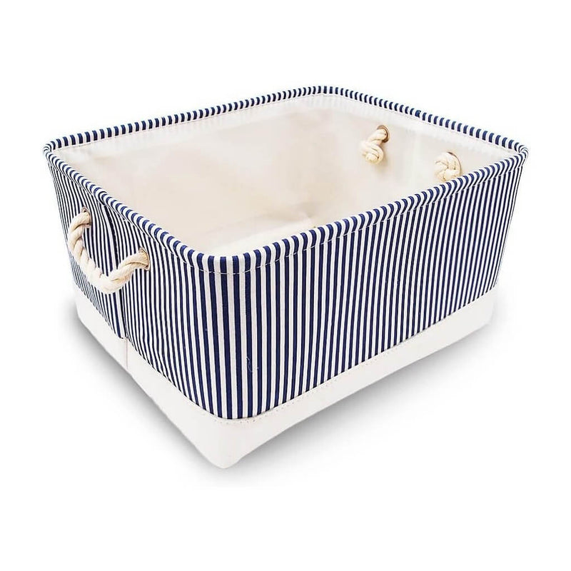 Cesta de almacenaje con asa para armario, paquete de 3 (rayas azules) 