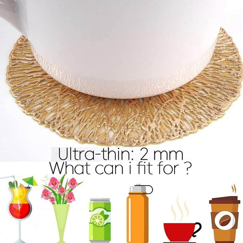 Posavasos redondos dorados de 10,5 cm – Posavasos de vidrio resistentes al calor para vasos, tazas y velas (Juego de 2 a 10) MÅNGATA