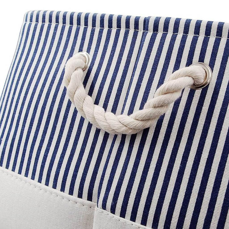 Cesta de almacenaje con asa para armario, paquete de 3 (rayas azules) 