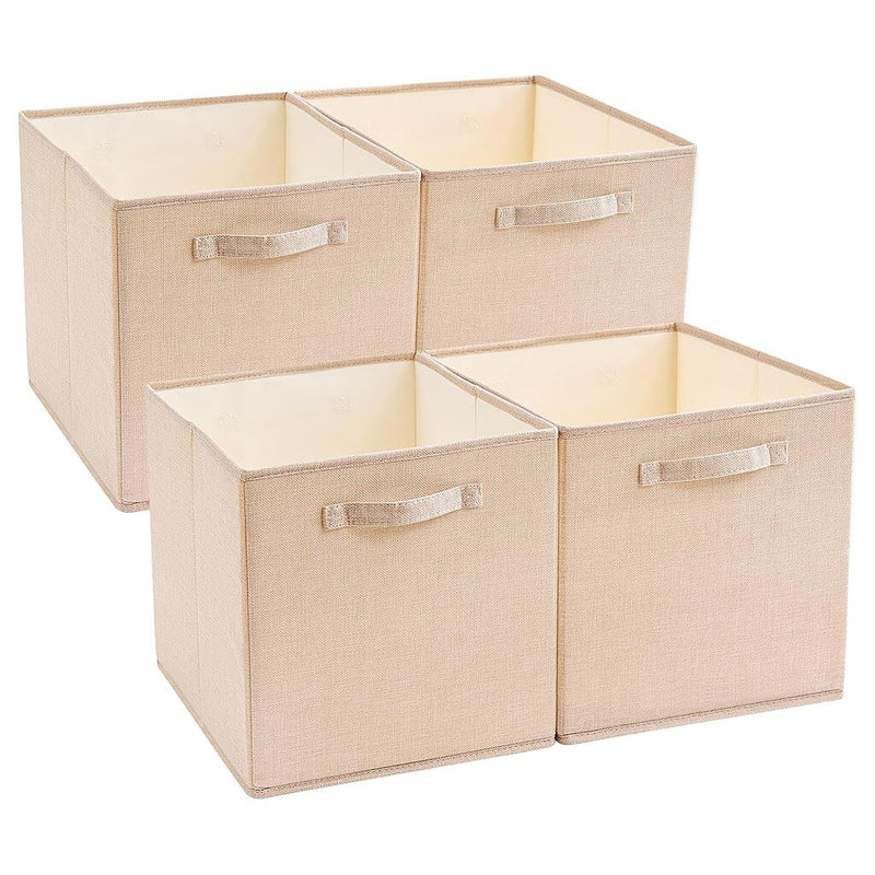 Boîte de rangement cube 25×25×25 cm – panier en tissu rigide, sans plis & sans odeur, couleurs nordiques, poignées corde / cuir / tissu (1/3/4 pcs)