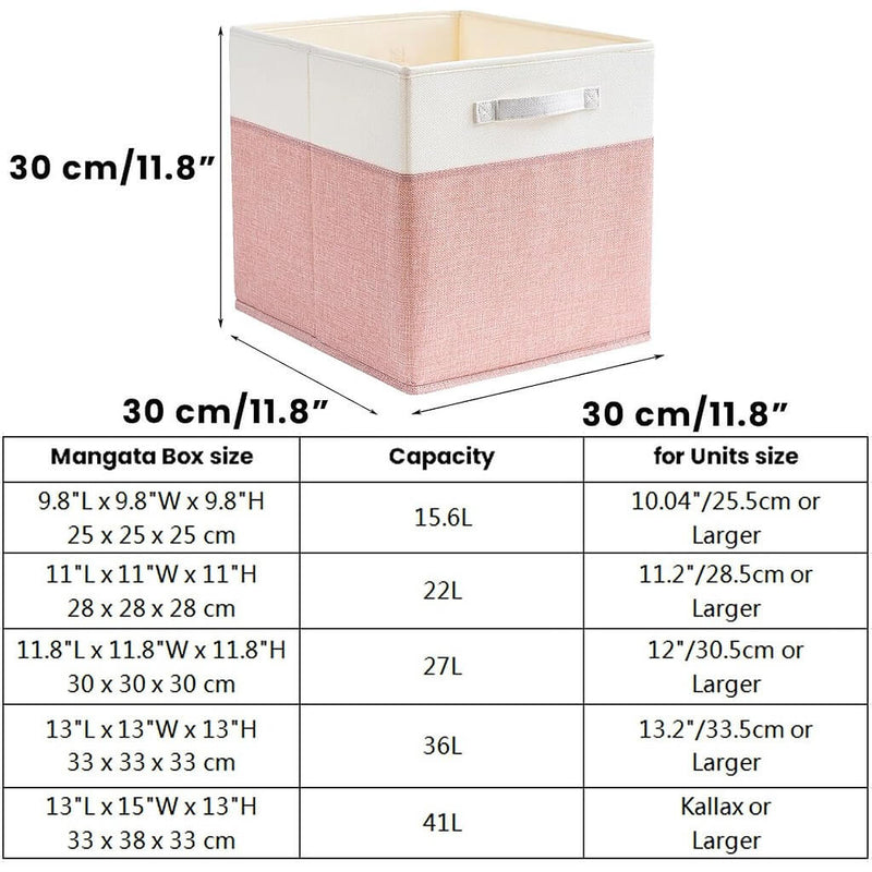 Aufbewahrungsbox Stoff – Würfel, Rosa/Beige-Weiß, faltbare Aufbewahrungskörbe für Regal & Kallax (3er/4er-Set)