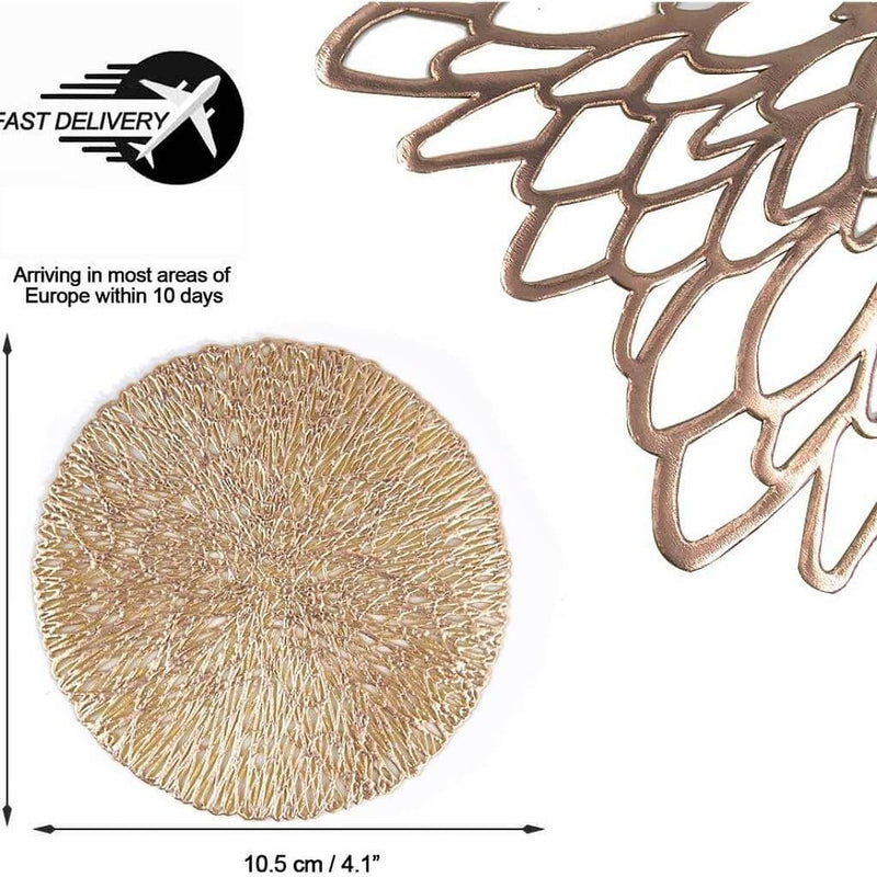 Posavasos redondos dorados de 10,5 cm – Posavasos de vidrio resistentes al calor para vasos, tazas y velas (Juego de 2 a 10) MÅNGATA