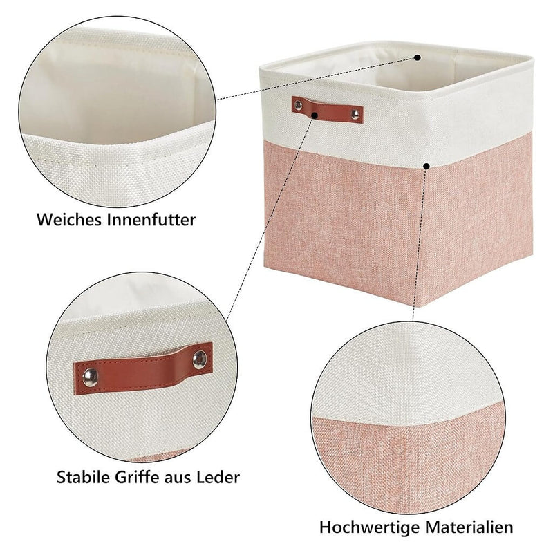 Boîte de rangement cube 25×25×25 cm – panier en tissu rigide, sans plis & sans odeur, couleurs nordiques, poignées corde / cuir / tissu (1/3/4 pcs)