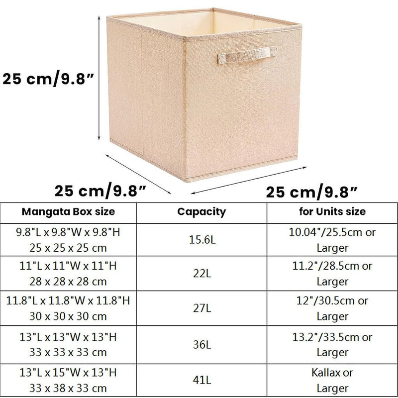 Boîte de rangement cube 25×25×25 cm – panier en tissu rigide, sans plis & sans odeur, couleurs nordiques, poignées corde / cuir / tissu (1/3/4 pcs)