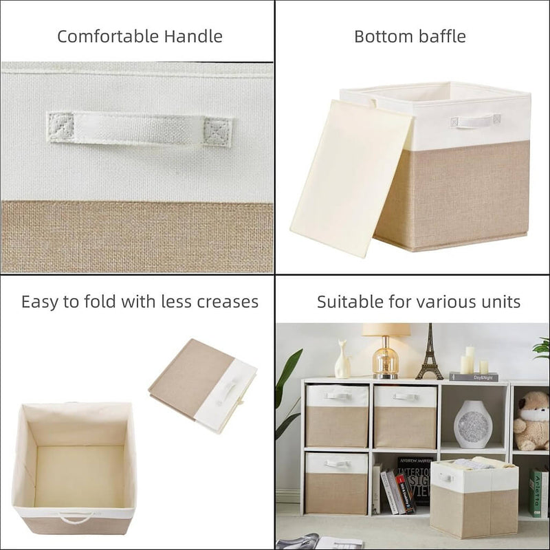 Boîte de rangement cube 25×25×25 cm – panier en tissu rigide, sans plis & sans odeur, couleurs nordiques, poignées corde / cuir / tissu (1/3/4 pcs)