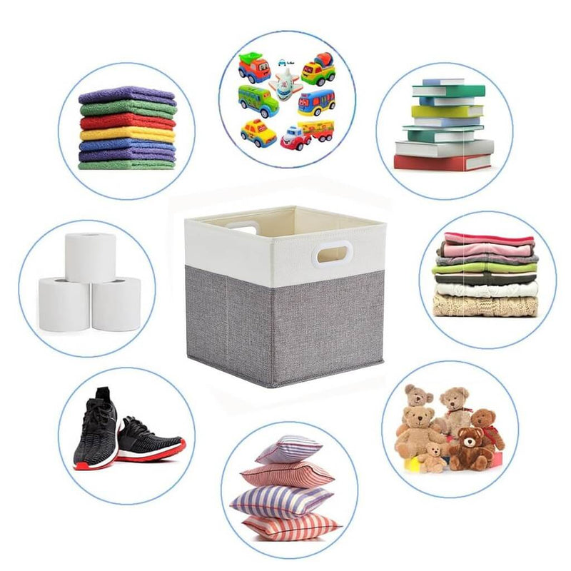 Boîte de rangement cube 25×25×25 cm – panier en tissu rigide, sans plis & sans odeur, couleurs nordiques, poignées corde / cuir / tissu (1/3/4 pcs)
