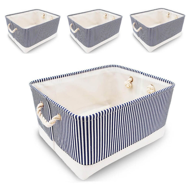 Cesta de almacenaje con asa para armario, paquete de 3 (rayas azules) 