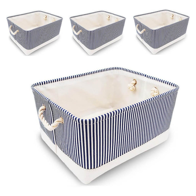Cesta de almacenaje con asa para armario, paquete de 3 (rayas azules) 