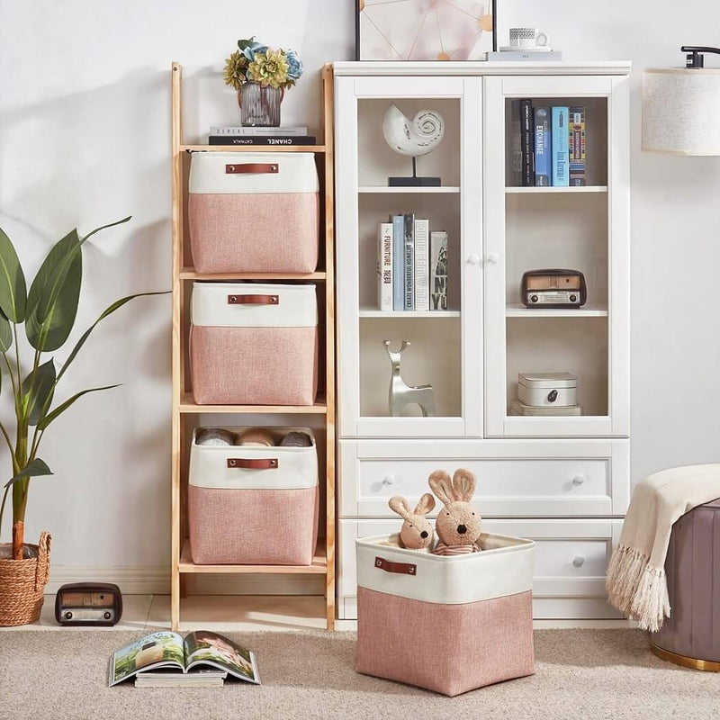 Boîte de rangement cube 25×25×25 cm – panier en tissu rigide, sans plis & sans odeur, couleurs nordiques, poignées corde / cuir / tissu (1/3/4 pcs)