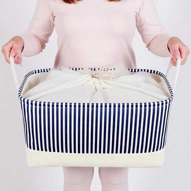 Cesta de almacenaje con asa para armario, paquete de 3 (rayas azules) 