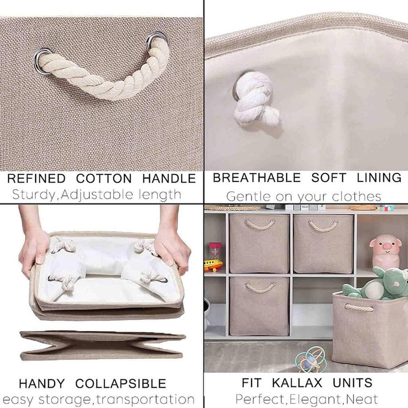 Boîte de rangement cube 25×25×25 cm – panier en tissu rigide, sans plis & sans odeur, couleurs nordiques, poignées corde / cuir / tissu (1/3/4 pcs)