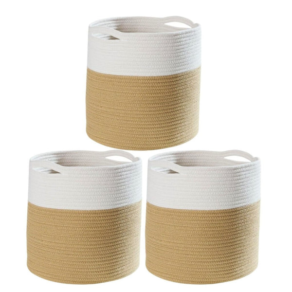 Aufbewahrungskörbe Khaki und Weiß, Baumwollseil, gewebt, Kinderspielzeug, Organizer für Regal, waschbar, natürliches Material, 33 x 33 cm