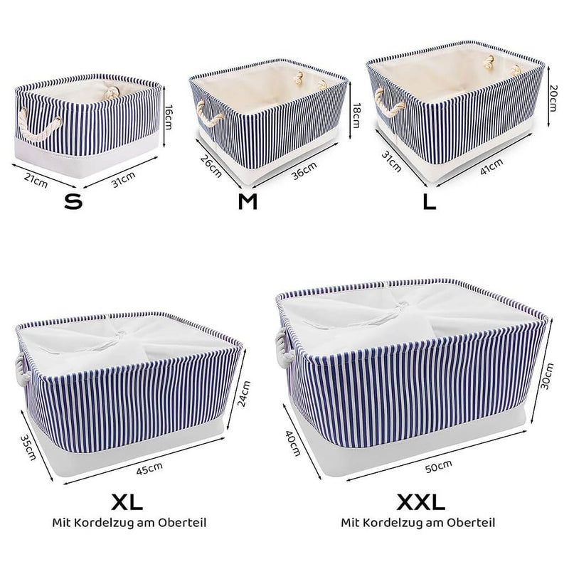 Cesta de almacenaje con asa para armario, paquete de 3 (rayas azules) 
