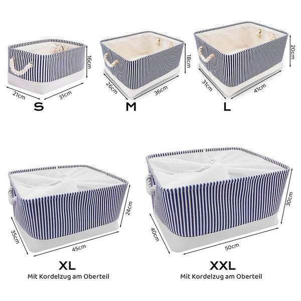 Cesta de almacenaje con asa para armario, paquete de 3 (rayas azules) 
