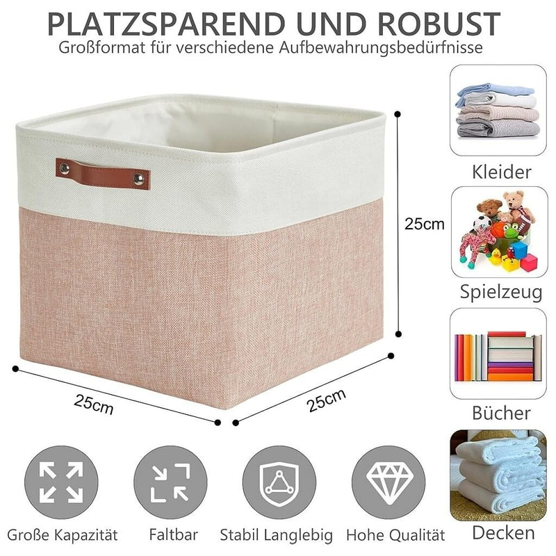 Boîte de rangement cube 25×25×25 cm – panier en tissu rigide, sans plis & sans odeur, couleurs nordiques, poignées corde / cuir / tissu (1/3/4 pcs)