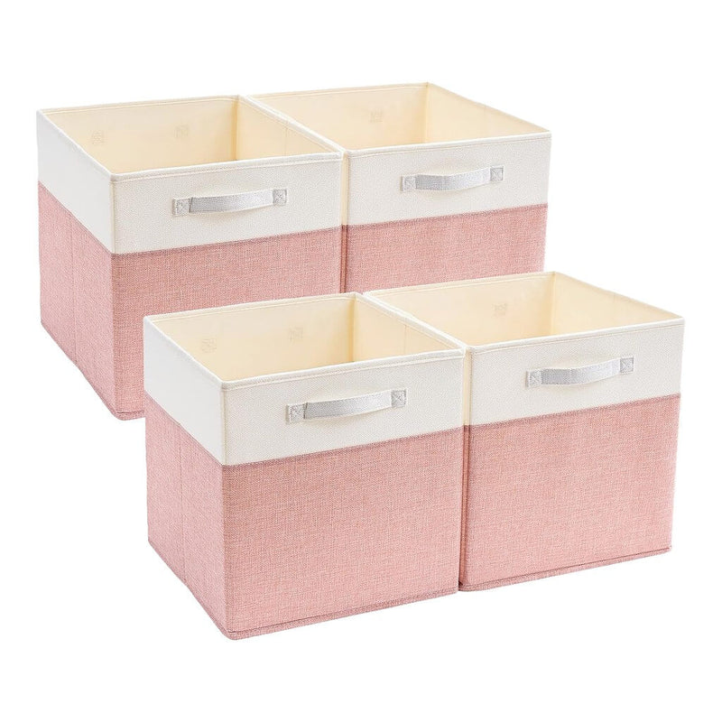 Boîte de rangement cube 25×25×25 cm – panier en tissu rigide, sans plis & sans odeur, couleurs nordiques, poignées corde / cuir / tissu (1/3/4 pcs)