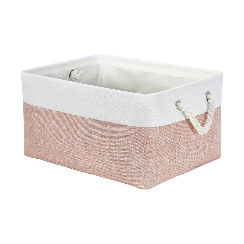 Boîte de rangement en tissu – paniers roses/blancs, rectangulaires, avec poignées en corde (S–XXL)