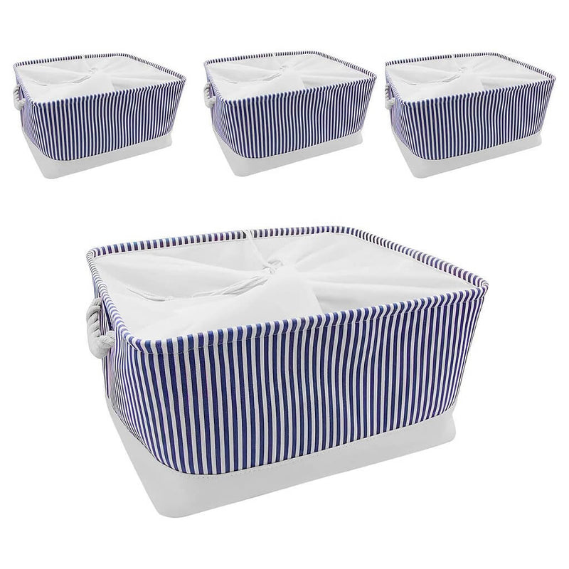 Cesta de almacenaje con asa para armario, paquete de 3 (rayas azules) 