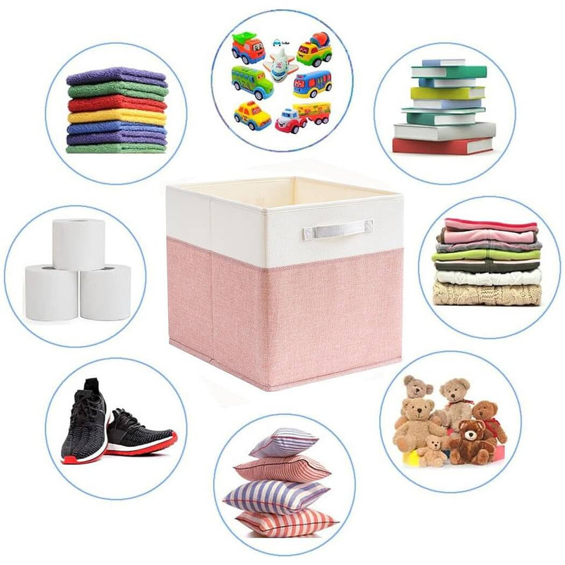 Aufbewahrungsbox Stoff – Würfel, Rosa/Beige-Weiß, faltbare Aufbewahrungskörbe für Regal & Kallax (3er/4er-Set)