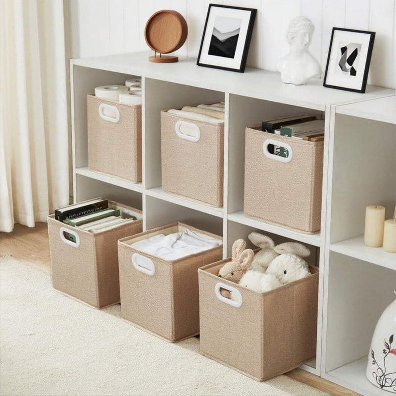 Stoff-Aufbewahrungsbox Würfel, faltenfrei, mit Griffringen Helles Khaki