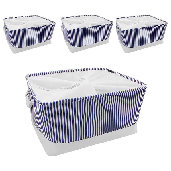 Cesta de almacenaje con asa para armario, paquete de 3 (rayas azules) 