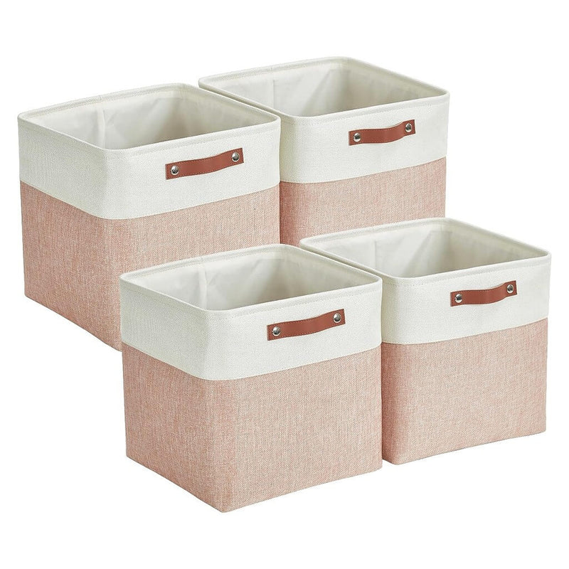 Boîte de rangement cube 25×25×25 cm – panier en tissu rigide, sans plis & sans odeur, couleurs nordiques, poignées corde / cuir / tissu (1/3/4 pcs)