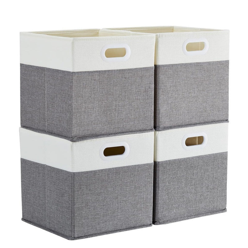 Boîte de rangement cube 25×25×25 cm – panier en tissu rigide, sans plis & sans odeur, couleurs nordiques, poignées corde / cuir / tissu (1/3/4 pcs)