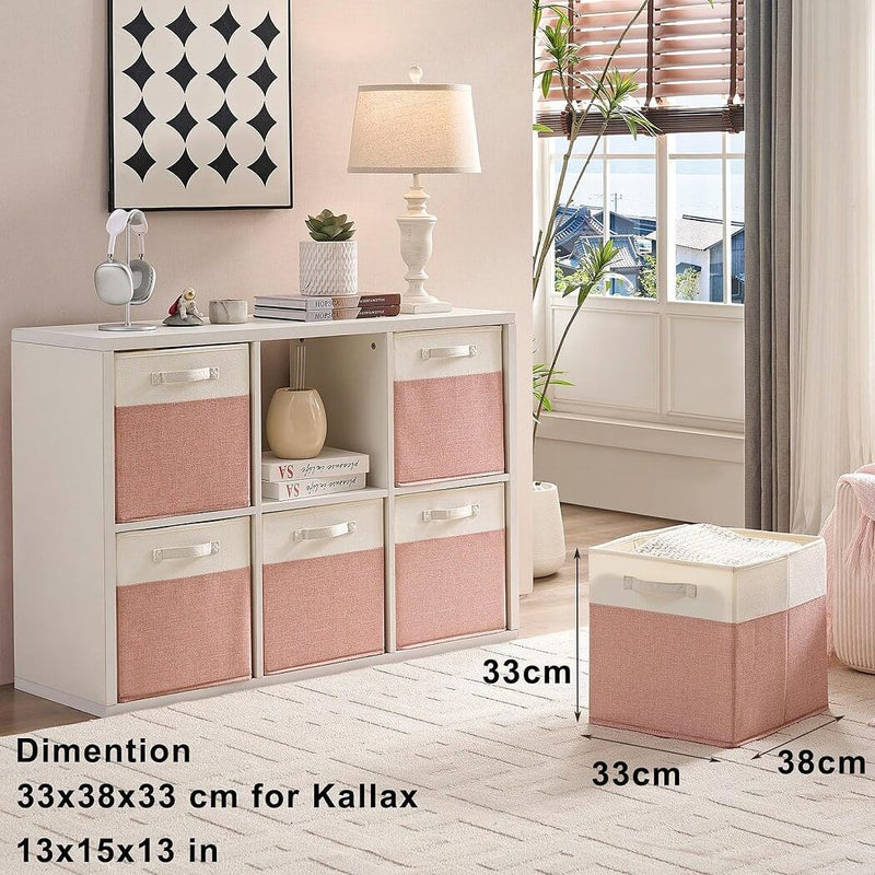 Aufbewahrungsbox Stoff – Würfel, Rosa/Beige-Weiß, faltbare Aufbewahrungskörbe für Regal & Kallax (3er/4er-Set)
