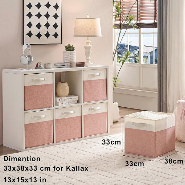 Aufbewahrungsbox Stoff – Würfel, Rosa/Beige-Weiß, faltbare Aufbewahrungskörbe für Regal & Kallax (3er/4er-Set)