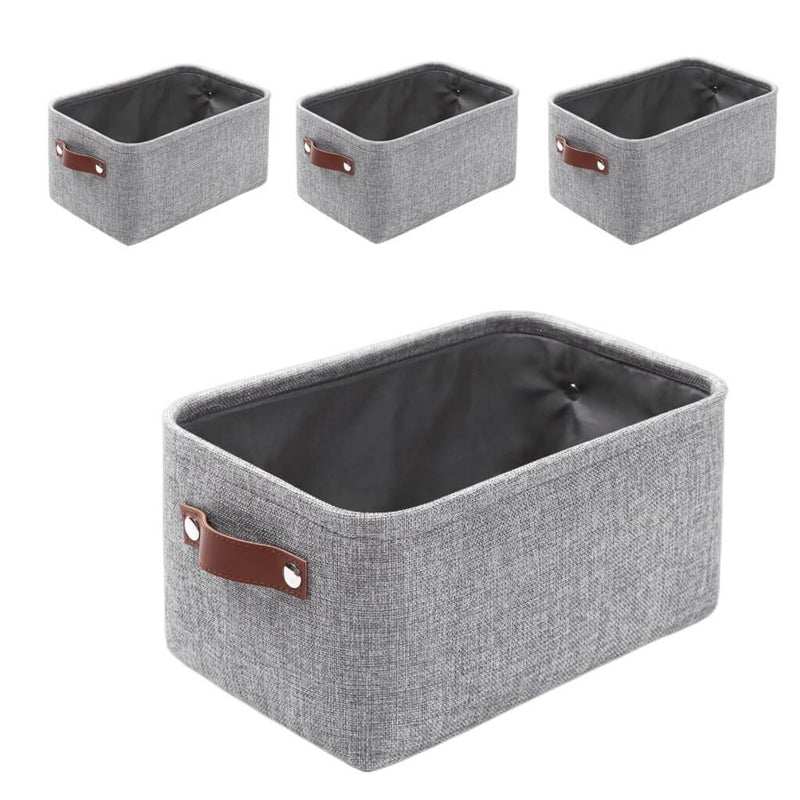 Stoffboxen mit Ledergriff (Grau)