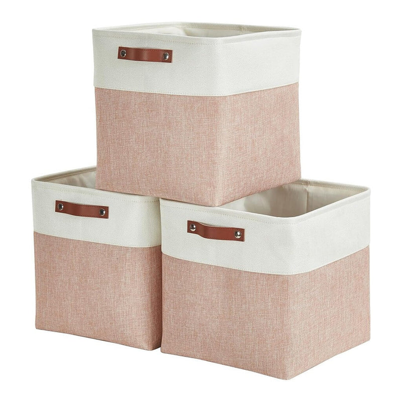Boîte de rangement cube 25×25×25 cm – panier en tissu rigide, sans plis & sans odeur, couleurs nordiques, poignées corde / cuir / tissu (1/3/4 pcs)