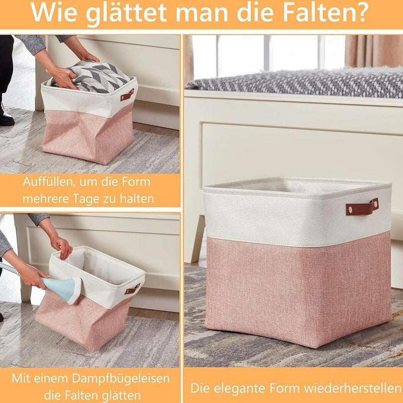 Boîte de rangement cube 25×25×25 cm – panier en tissu rigide, sans plis & sans odeur, couleurs nordiques, poignées corde / cuir / tissu (1/3/4 pcs)