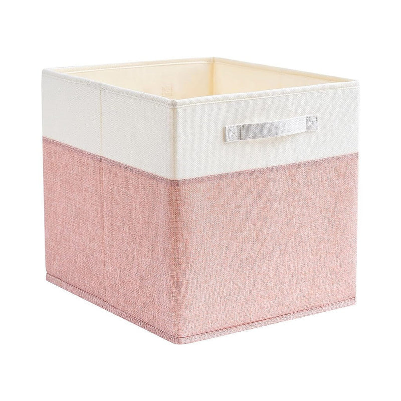 Aufbewahrungsbox Stoff – Würfel, Rosa/Beige-Weiß, faltbare Aufbewahrungskörbe für Regal & Kallax (3er/4er-Set)