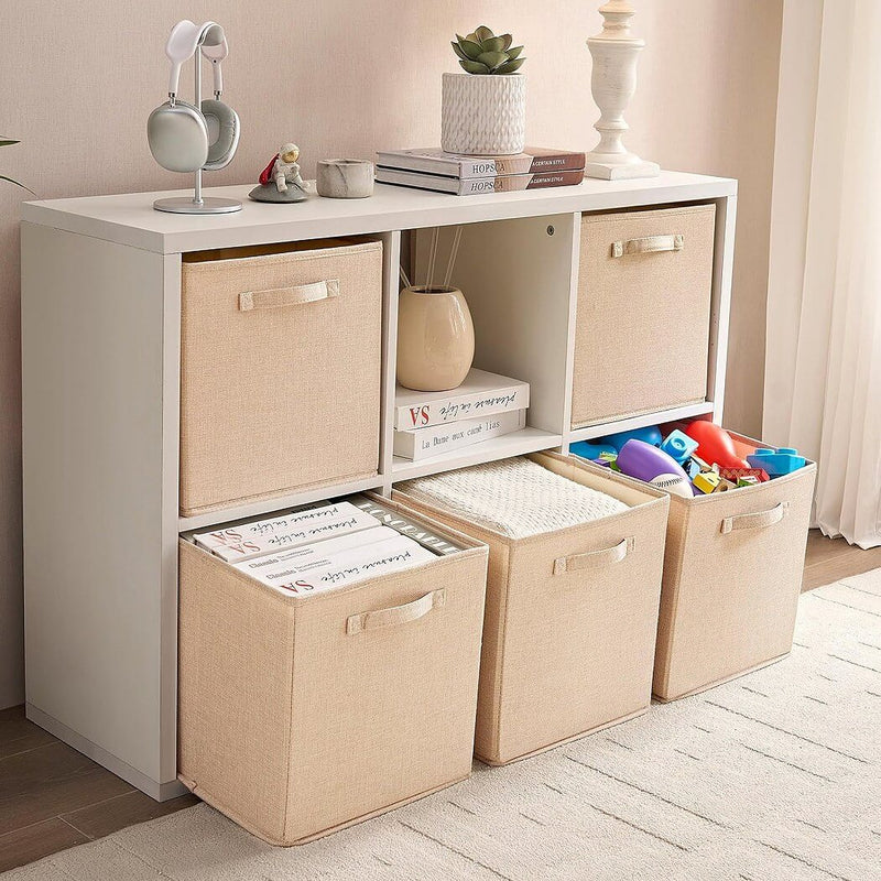 Boîte de rangement cube 25×25×25 cm – panier en tissu rigide, sans plis & sans odeur, couleurs nordiques, poignées corde / cuir / tissu (1/3/4 pcs)