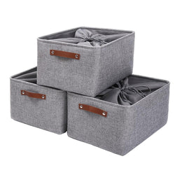 Stoffboxen mit Ledergriff (Grau)