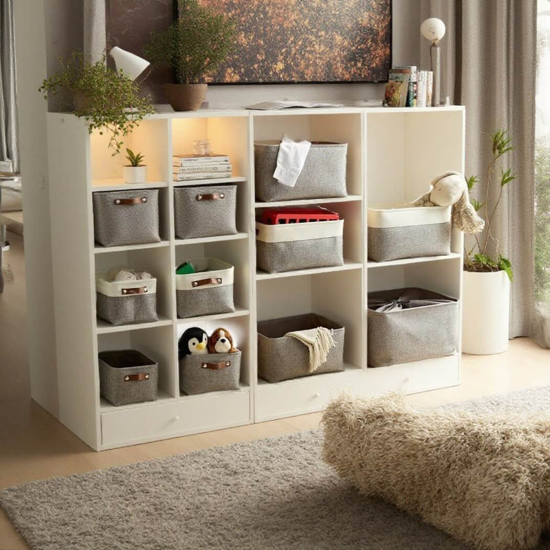 Stoffboxen mit Ledergriff (Grau)