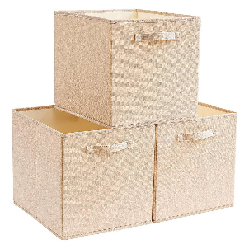 Boîte de rangement cube 25×25×25 cm – panier en tissu rigide, sans plis & sans odeur, couleurs nordiques, poignées corde / cuir / tissu (1/3/4 pcs)