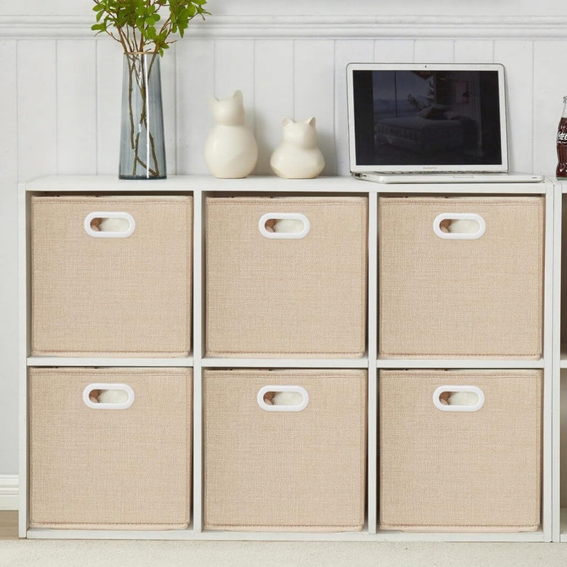 Stoff-Aufbewahrungsbox Würfel, faltenfrei, mit Griffringen Helles Khaki