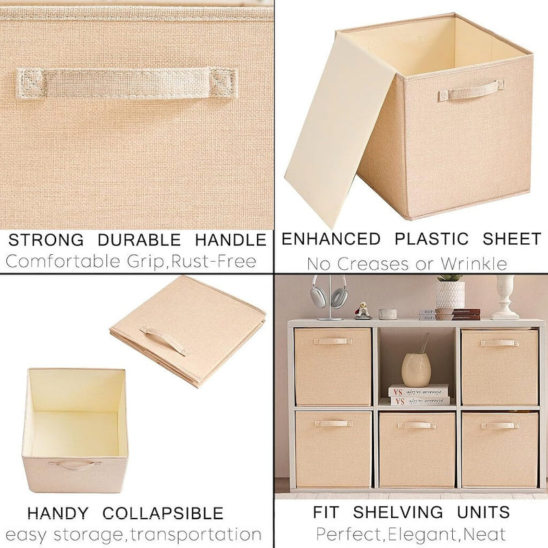 Boîte de rangement cube 25×25×25 cm – panier en tissu rigide, sans plis & sans odeur, couleurs nordiques, poignées corde / cuir / tissu (1/3/4 pcs)