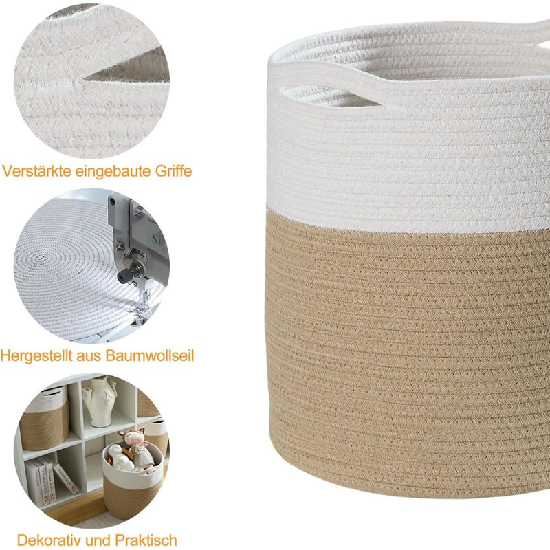 Aufbewahrungskörbe Khaki und Weiß, Baumwollseil, gewebt, Kinderspielzeug, Organizer für Regal, waschbar, natürliches Material, 33 x 33 cm