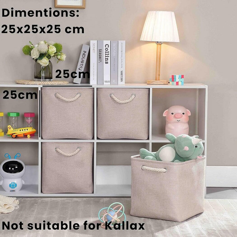 Boîte de rangement cube 25×25×25 cm – panier en tissu rigide, sans plis & sans odeur, couleurs nordiques, poignées corde / cuir / tissu (1/3/4 pcs)