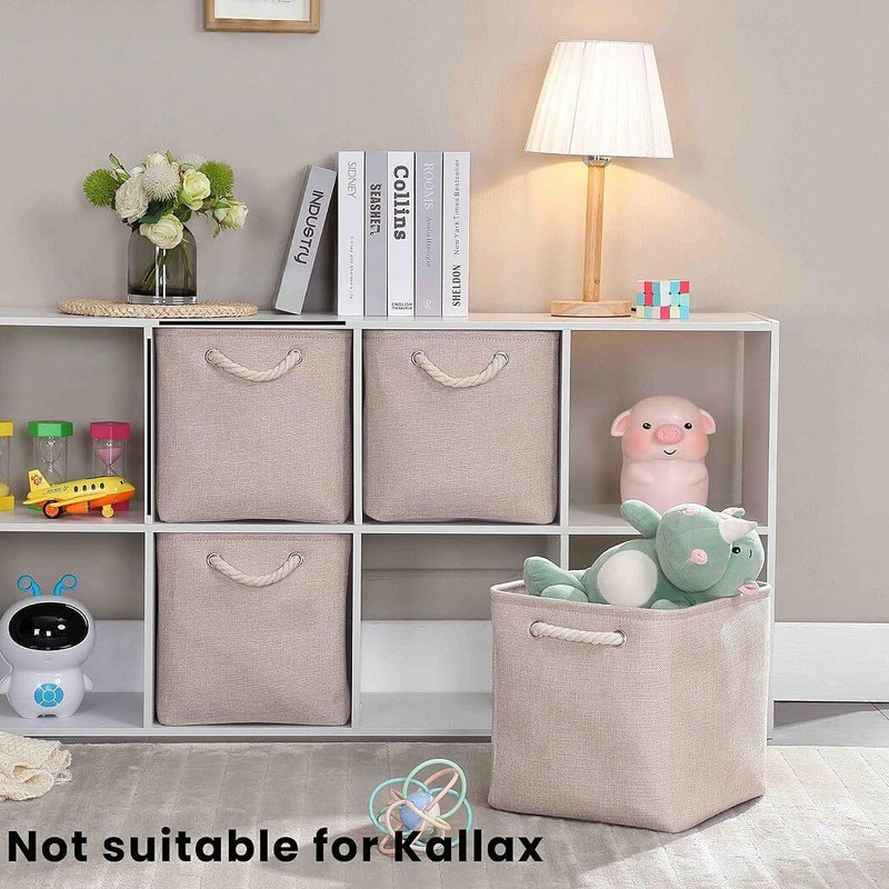 Caja de almacenamiento de tela color caqui con asas de cuerda para armario