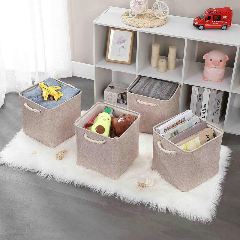 Boîte de rangement cube 25×25×25 cm – panier en tissu rigide, sans plis & sans odeur, couleurs nordiques, poignées corde / cuir / tissu (1/3/4 pcs)