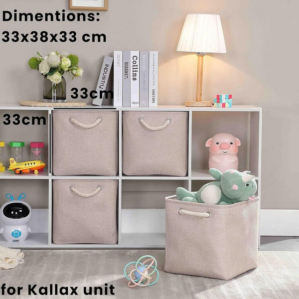 Caja de almacenamiento de tela color caqui con asas de cuerda para armario