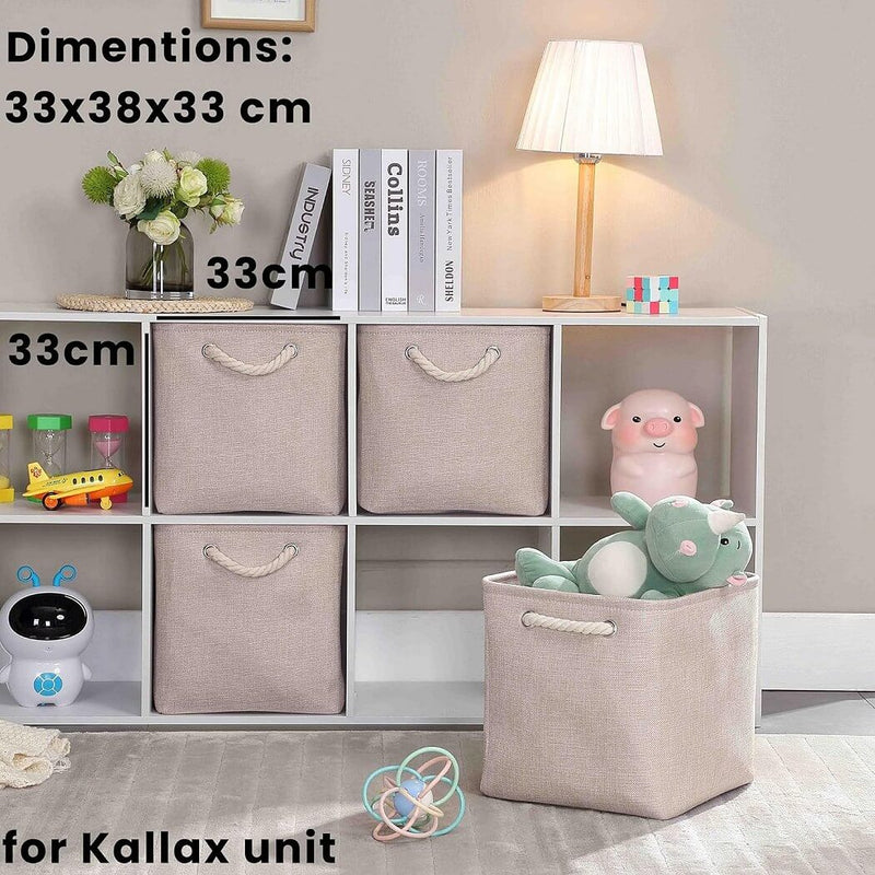 Caja de almacenamiento de tela color caqui con asas de cuerda para armario